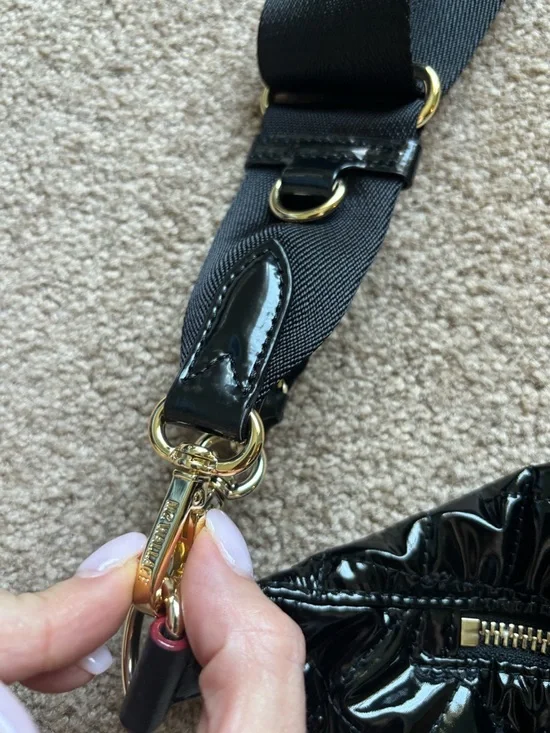 MZ Wallace Black Lacquer Quilted Crosby Sling Belt Bag Crossbody - Picture 8 of 10